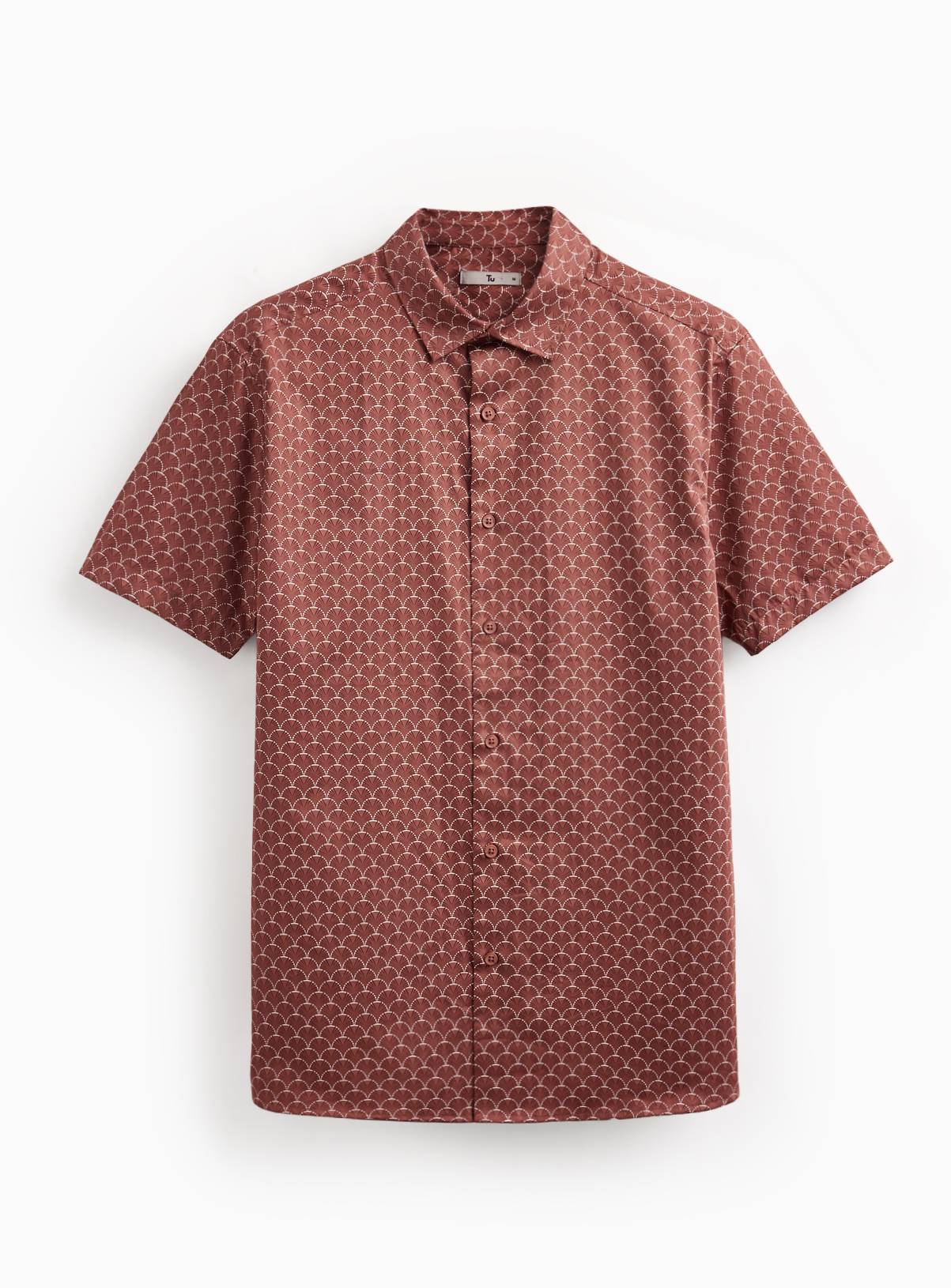 Dark Pink Geometric Print Satin Short Sleeve Shirt XL - Image 3